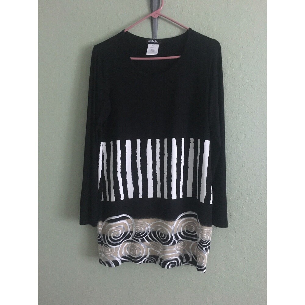 Womens Ambria Selection Black/Tan Print Size 6 Tunic Top